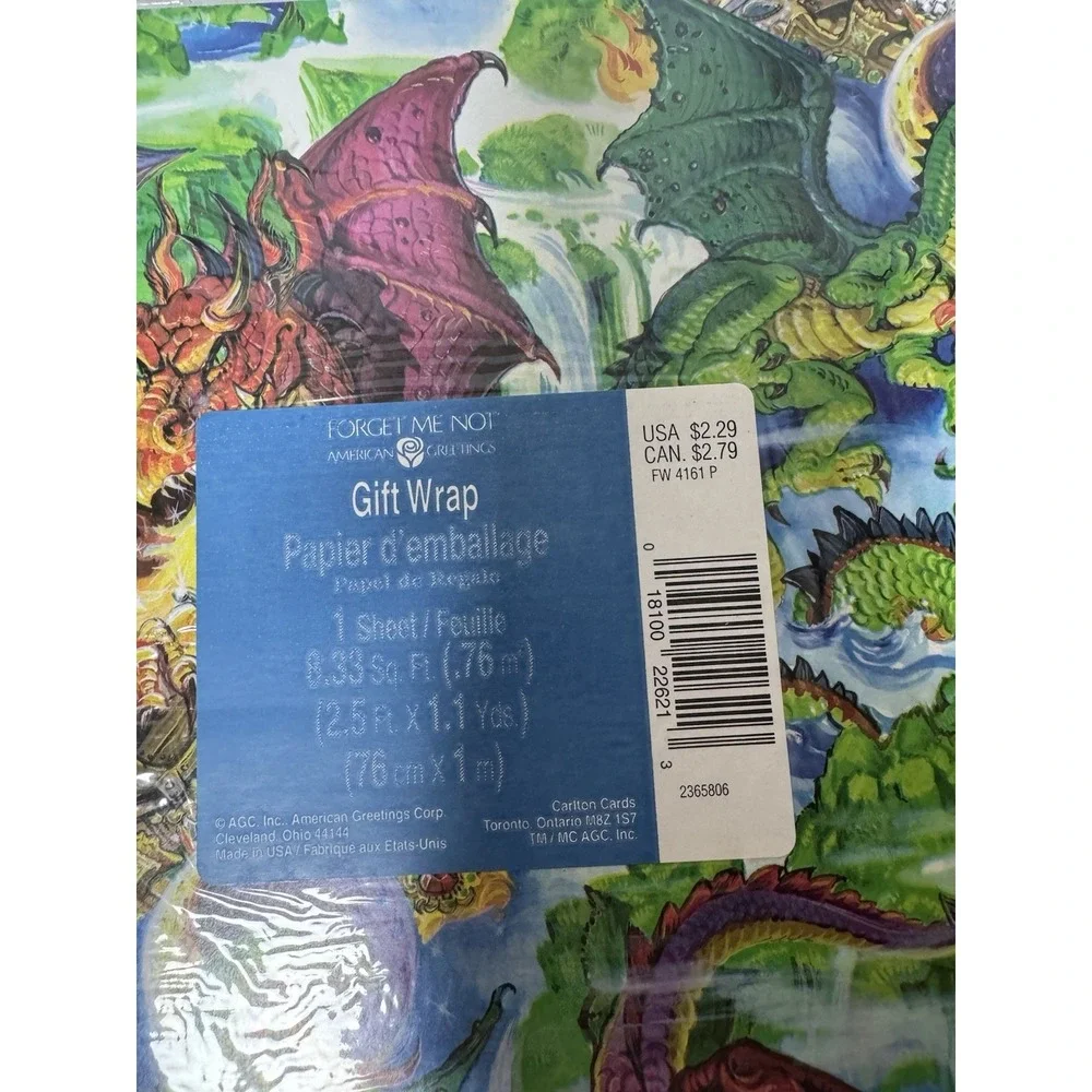 Lot Of 3 Dragon Vintage Wrapping Paper Sheets Gift Wrap Birthday AGC Fantasy